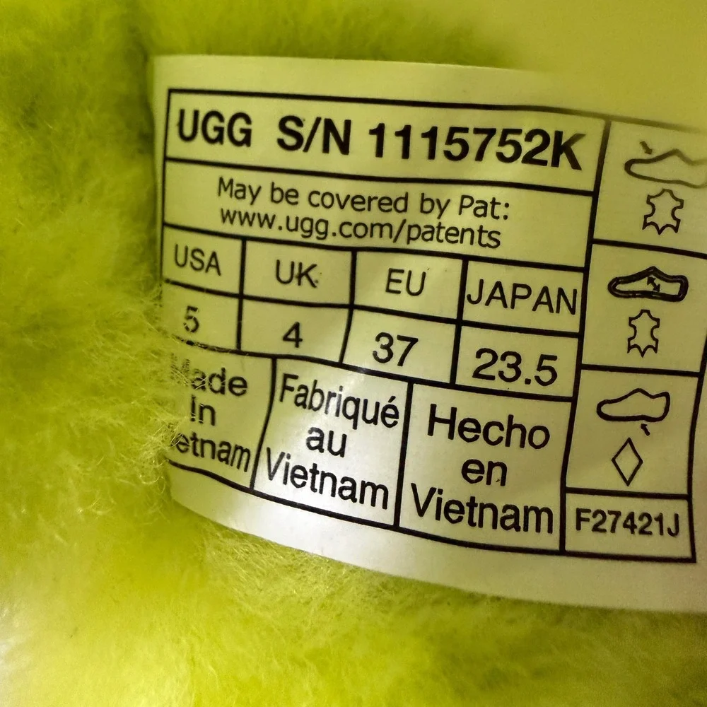 UGG Fluffita Sulfur Neon Yellow Curly Sheepskin Platform Slides Sandals 1115752K